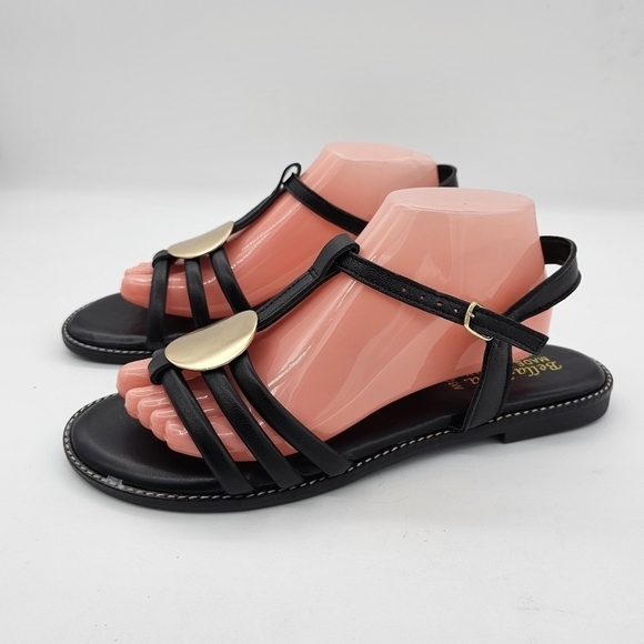 Bella Vita Womens Vue-Italy Flat Sandal Gold Ornament Slingback Black Size 9.5W - Picture 3 of 10